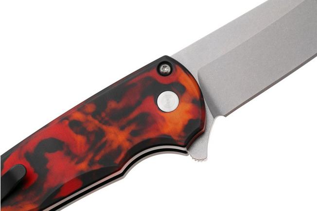 Afbeelding voor Pro-Tech Malibu 5401-DF Stonewashed MagnaCut Reverse Tanto, Custom Del Fuego Anodised Aluminum, Satin Hardware, zakmes