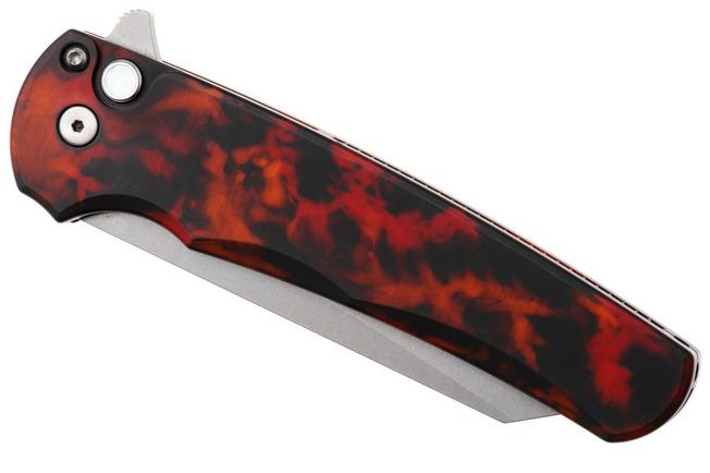 Afbeelding voor Pro-Tech Malibu 5401-DF Stonewashed MagnaCut Reverse Tanto, Custom Del Fuego Anodised Aluminum, Satin Hardware, zakmes