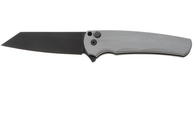 Afbeelding voor Pro-Tech Malibu 5403-GREY Black DLC MagnaCut Reverse Tanto, Brushed Grey Aluminium, Black Hardware, zakmes