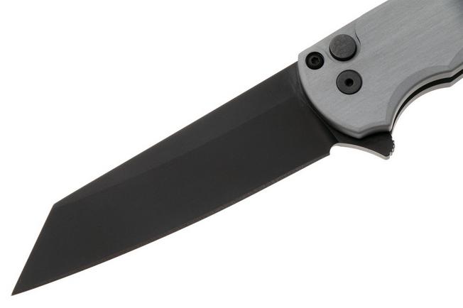 Afbeelding voor Pro-Tech Malibu 5403-GREY Black DLC MagnaCut Reverse Tanto, Brushed Grey Aluminium, Black Hardware, zakmes