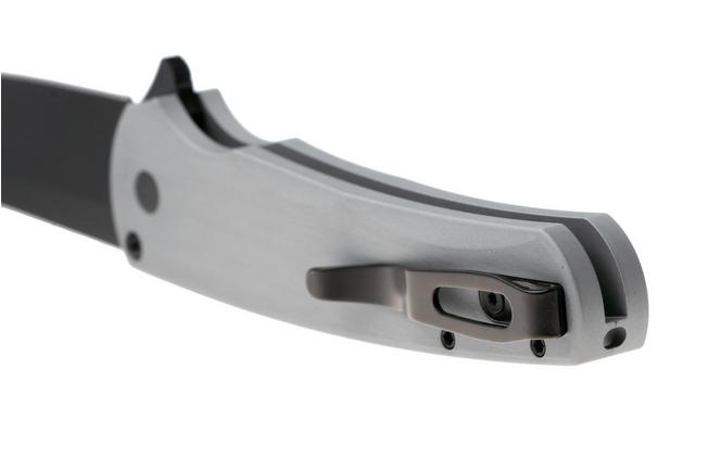 Afbeelding voor Pro-Tech Malibu 5403-GREY Black DLC MagnaCut Reverse Tanto, Brushed Grey Aluminium, Black Hardware, zakmes