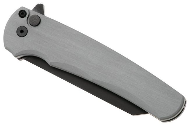 Afbeelding voor Pro-Tech Malibu 5403-GREY Black DLC MagnaCut Reverse Tanto, Brushed Grey Aluminium, Black Hardware, zakmes
