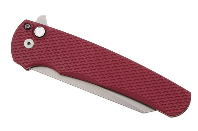 Afbeelding voor Pro-Tech Malibu 5405-LTD-RED, Stonewashed CPM MagnaCut, Reverse Tanto, Polished Clip, Red Textured Aluminium, zakmes