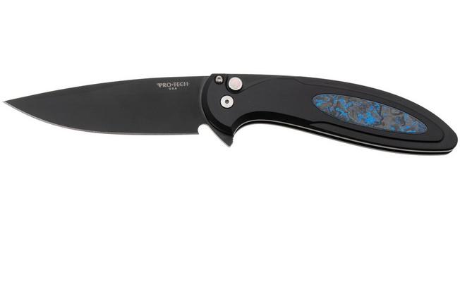 Obraz dla Nóż składany Pro-Tech Cambria 2 CF2103-LTD-TC-BLUE, DLC CPM MagnaCut, Black 6061 Aluminum Techno Carbo Blue Inlay, Black Lip Pearl Button