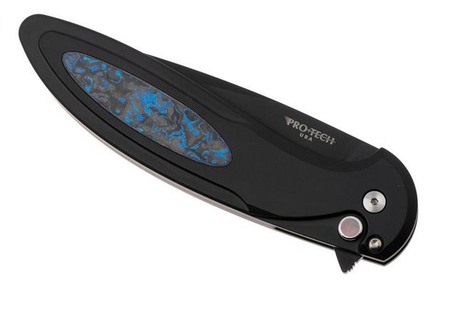 Obraz dla Nóż składany Pro-Tech Cambria 2 CF2103-LTD-TC-BLUE, DLC CPM MagnaCut, Black 6061 Aluminum Techno Carbo Blue Inlay, Black Lip Pearl Button