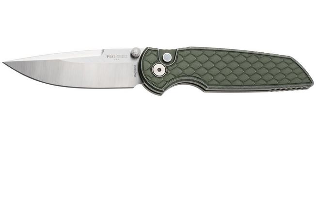 Afbeelding voor Pro-Tech TR-3 Integrity INT1105-LTD-BW-GR, Satin CPM MagnaCut, Green Battleworn Reptile Textured Aluminum, zakmes