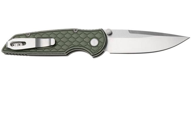 Afbeelding voor Pro-Tech TR-3 Integrity INT1105-LTD-BW-GR, Satin CPM MagnaCut, Green Battleworn Reptile Textured Aluminum, zakmes