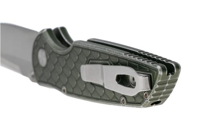 Afbeelding voor Pro-Tech TR-3 Integrity INT1105-LTD-BW-GR, Satin CPM MagnaCut, Green Battleworn Reptile Textured Aluminum, zakmes