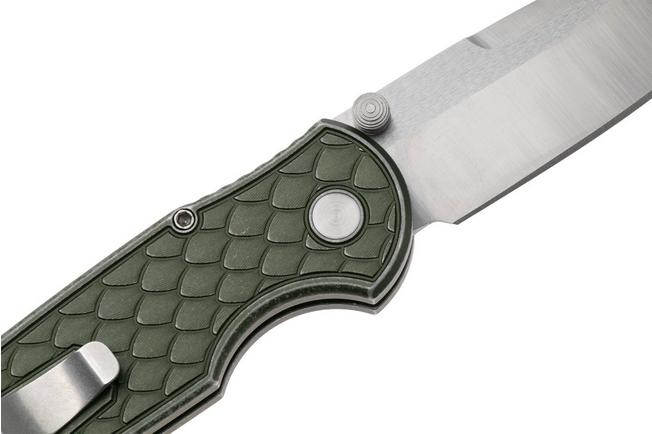 Afbeelding voor Pro-Tech TR-3 Integrity INT1105-LTD-BW-GR, Satin CPM MagnaCut, Green Battleworn Reptile Textured Aluminum, zakmes