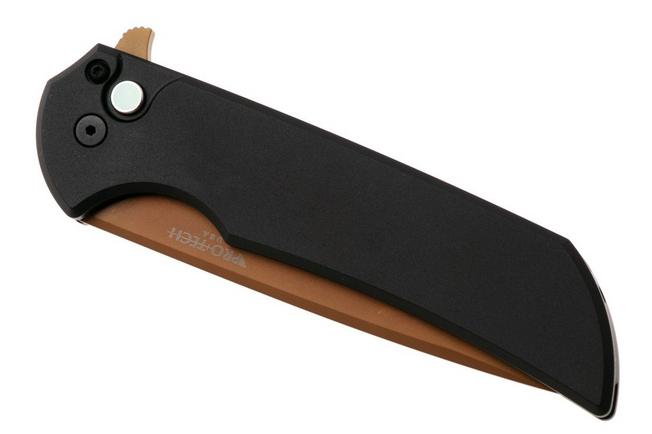 Afbeelding voor Pro-Tech Mordax 2026 Shot Show Exclusive, Mother Of Pearl Button, SHOT26-MORDAX-1 Tan PVD MagnaCut, Black Aluminium, zakmes