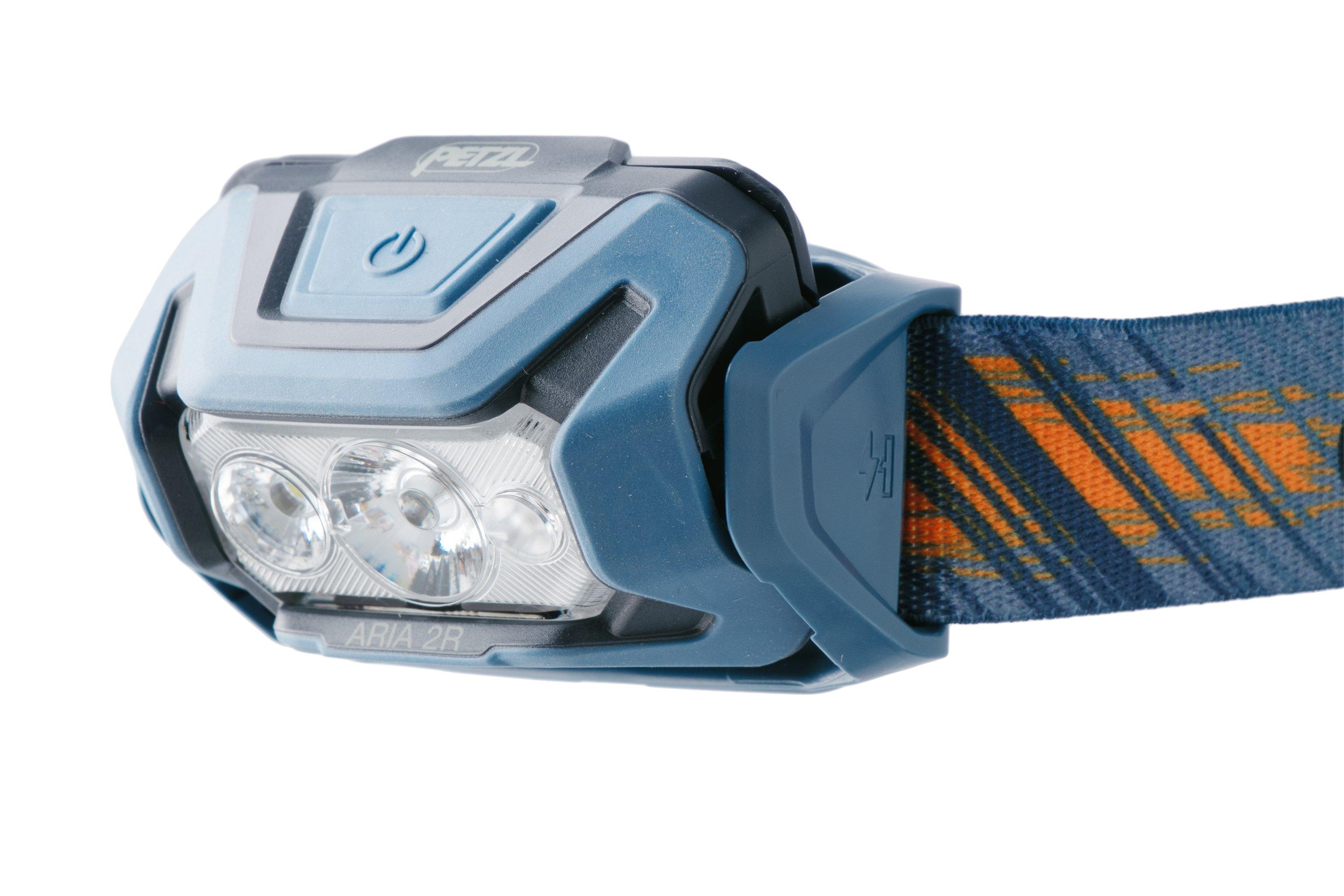 PETZL ARIA 2 RGB – Lampe Frontale Compacte 450 Lumens – Blanc, Rouge, Vert, Bleu – IP67 étanche – Rechargeable