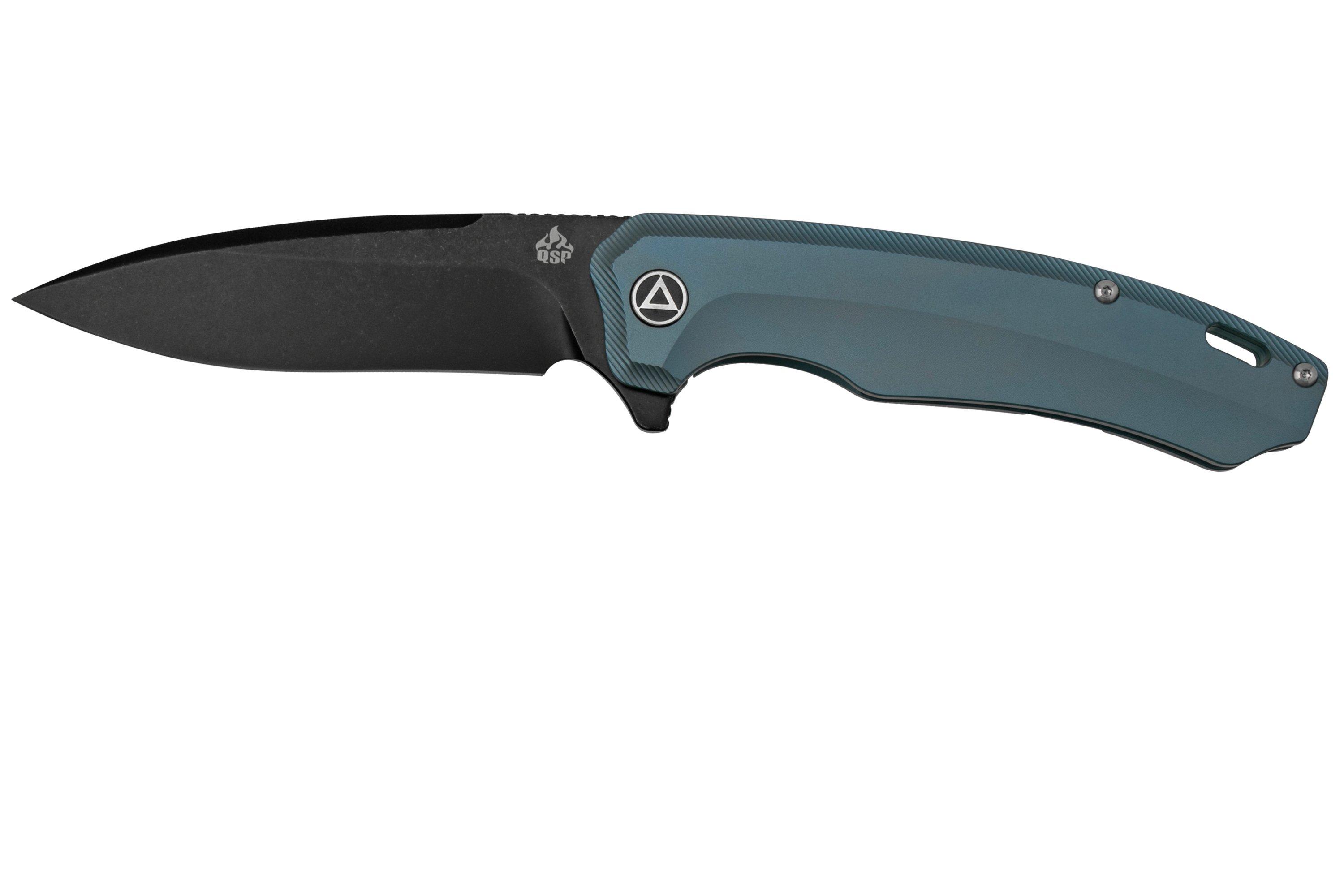 QSP Knife Woodpecker QS116-C2II Blackwashed, Blue Titanium, pocket ...