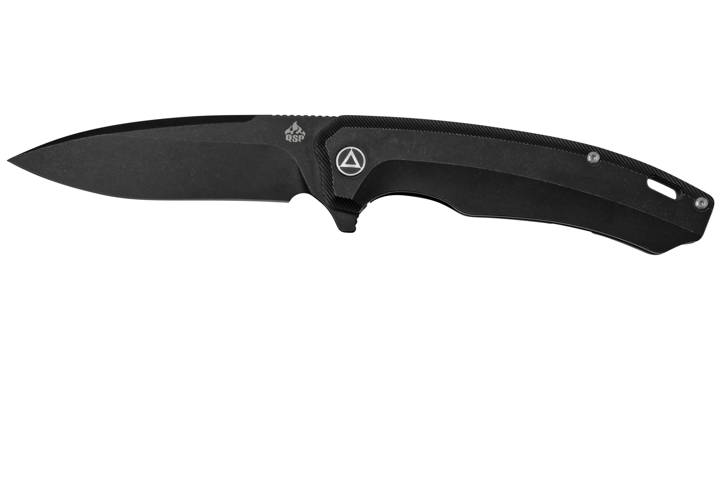 QSP Knife Woodpecker QS116-D2II Blackwashed, Black Titanium, pocket ...