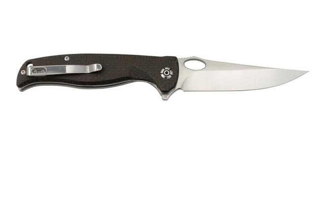 QSP Knife Gavial, QS126-D1 Satin D2, Dark Brown Micarta pocket