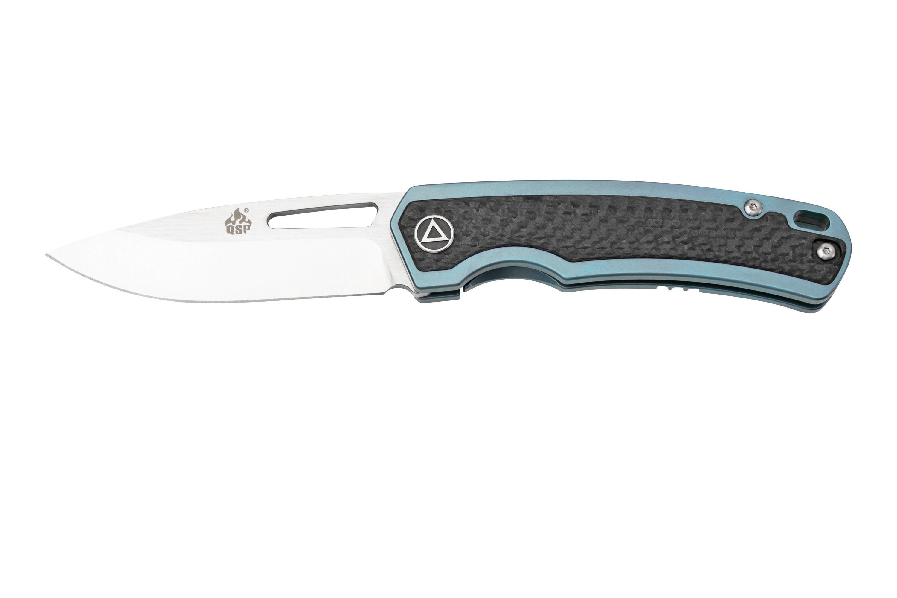 QSP Knife Puffin Blue QS127-C Titanium Carbon fibre pocket knife ...