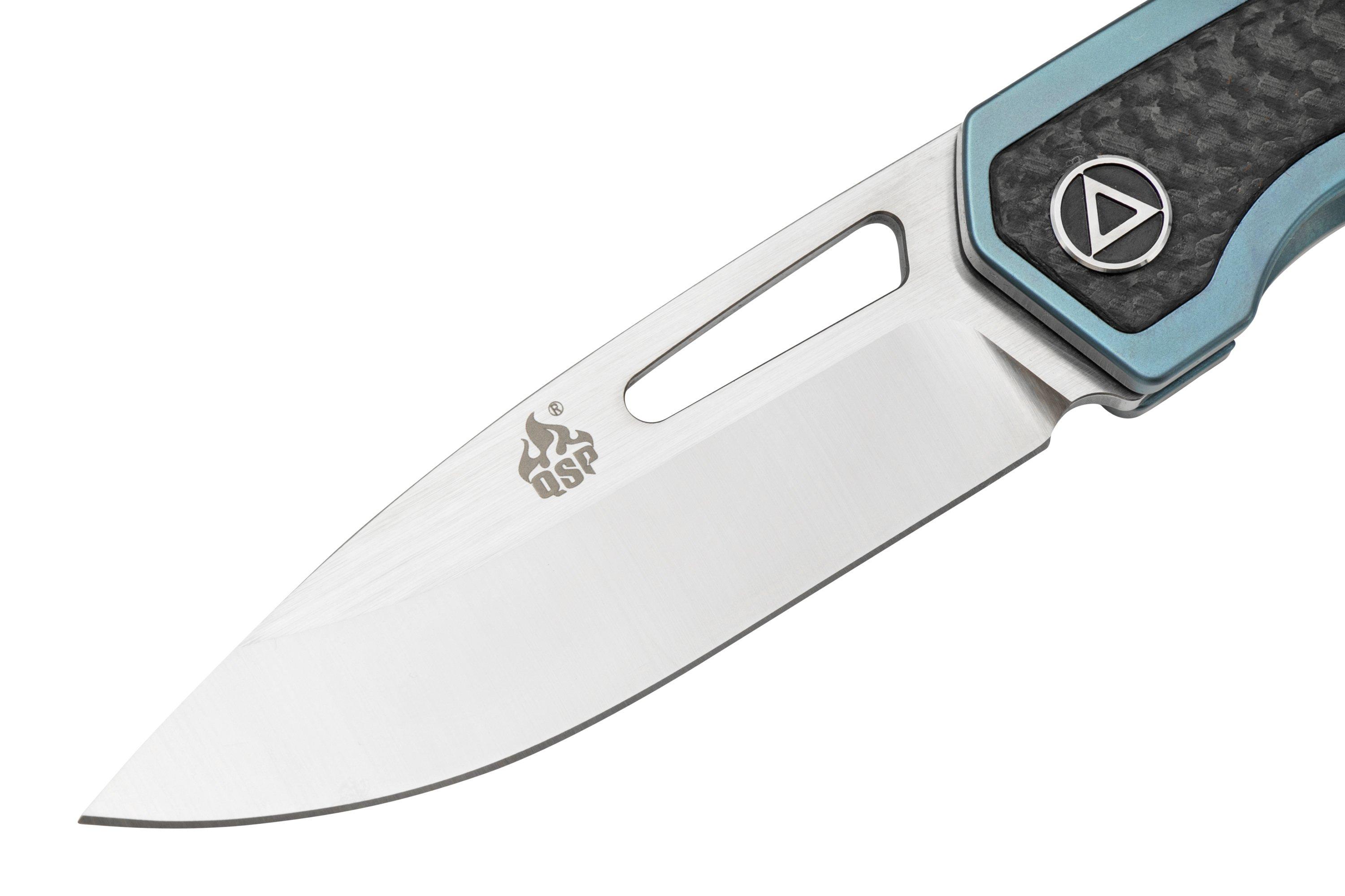 QSP Knife Puffin Blue QS127-C Titanium Carbon fibre pocket knife ...