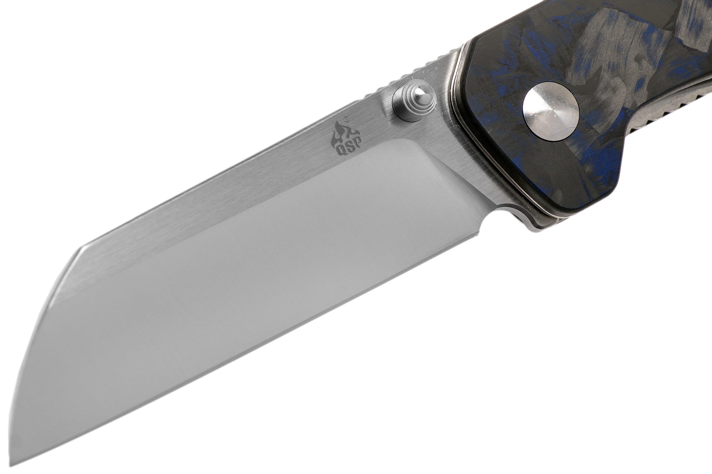 QSP Knife Penguin QS130TBL Blue Shredded Carbon fibre G10, Satin