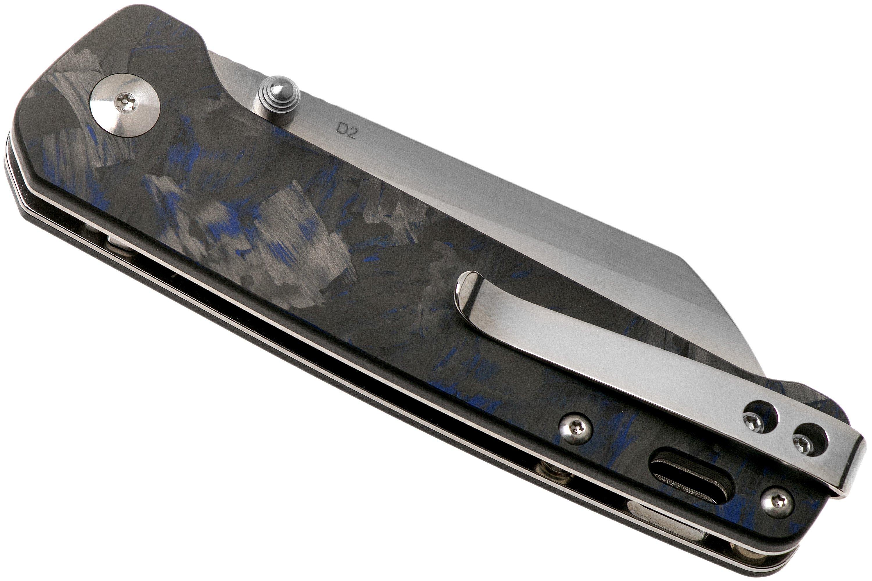 QSP Knife Penguin QS130TBL Blue Shredded Carbon fibre G10, Satin