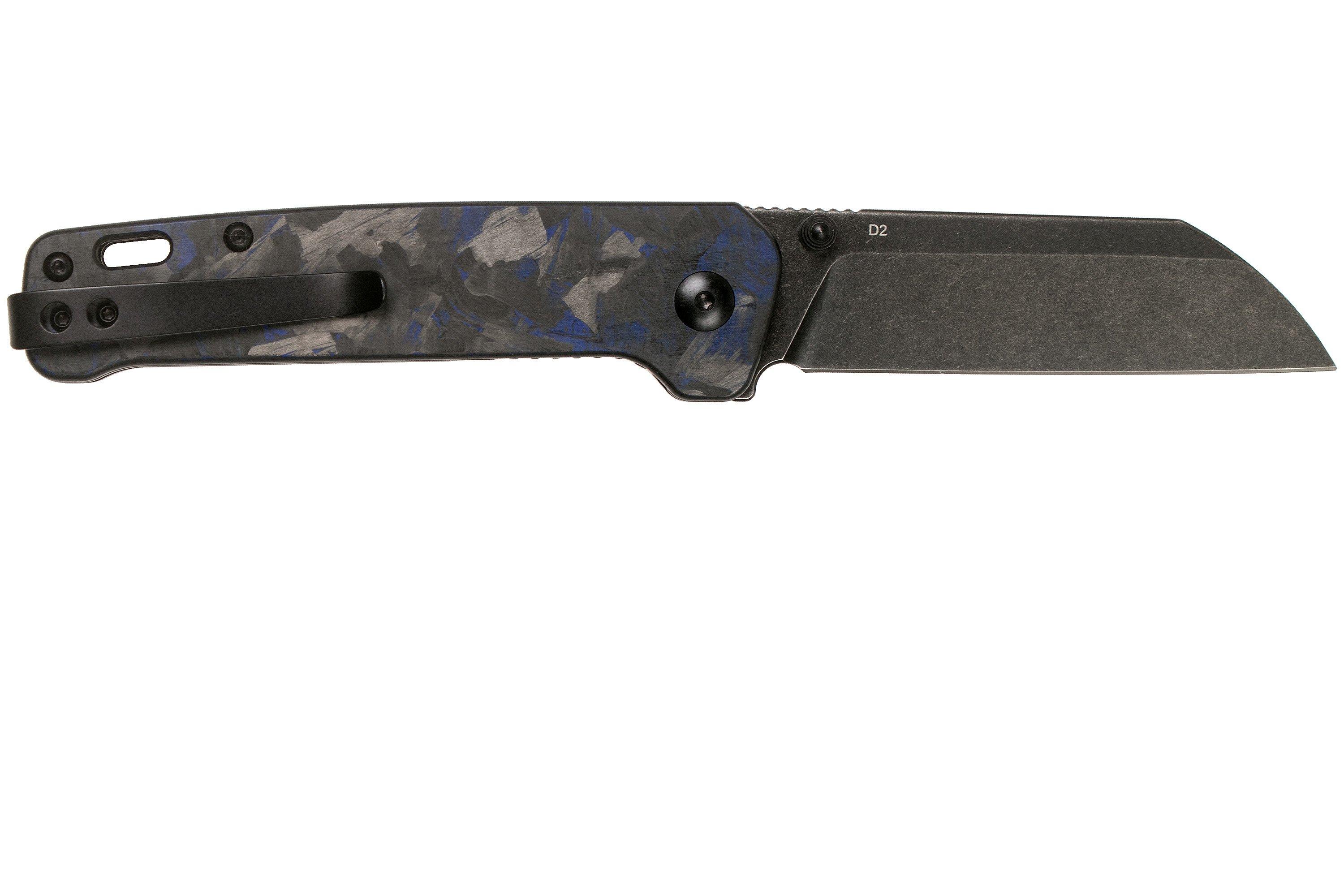 QSP Knife Penguin QS130-UBL Blue Shredded Carbon fibre G10, Blackwashed ...