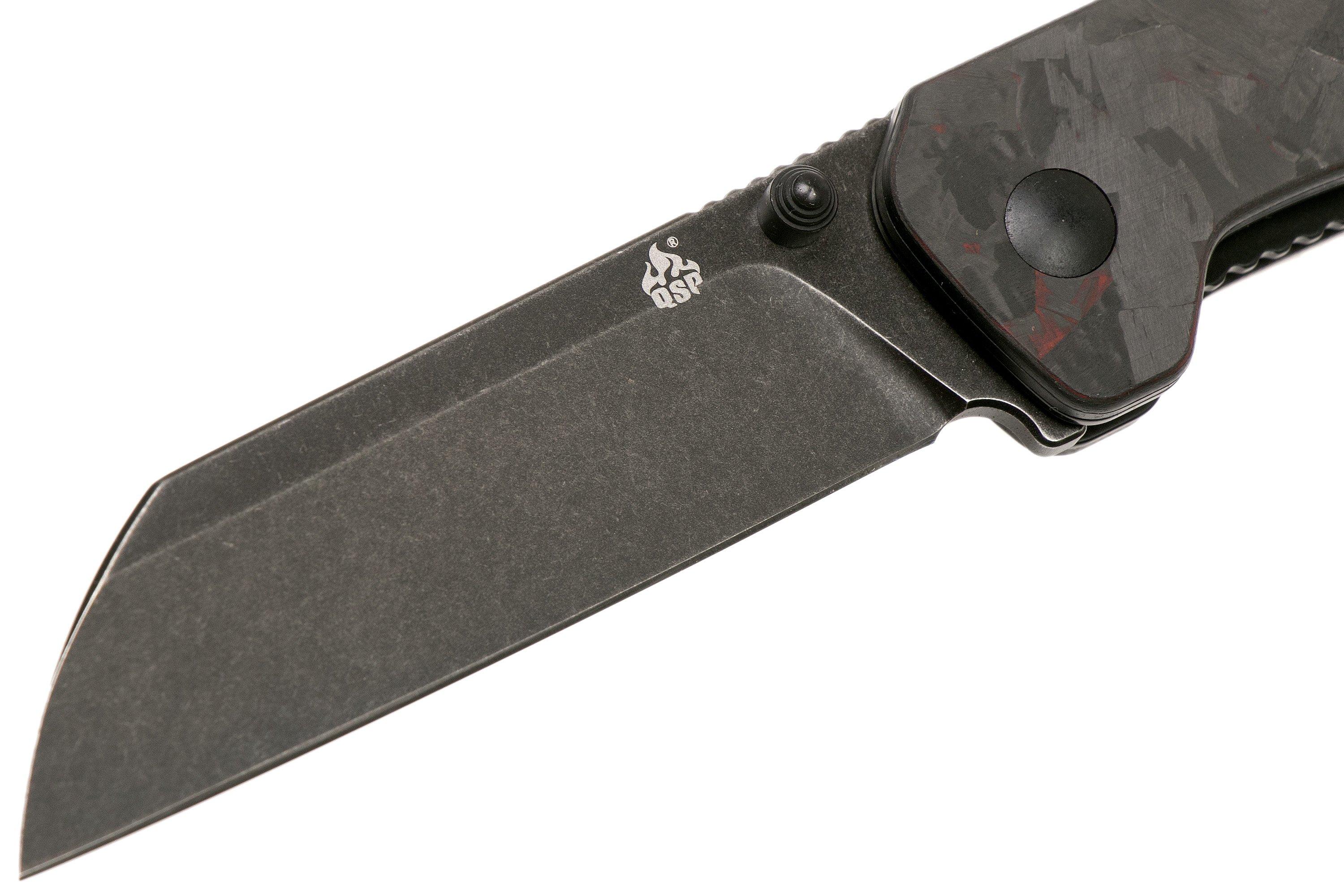 QSP Knife Penguin QS130-URD Red Shredded Carbon fibre G10, Blackwashed ...