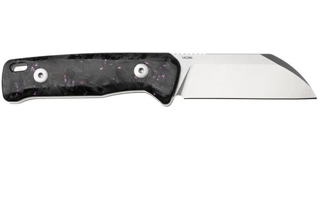 Afbeelding voor QSP Knife Baby Penguin QS130BP-E1 Stonewashed Satin 14C28N Purple Shredded Carbon Fiber, vaststaand mes