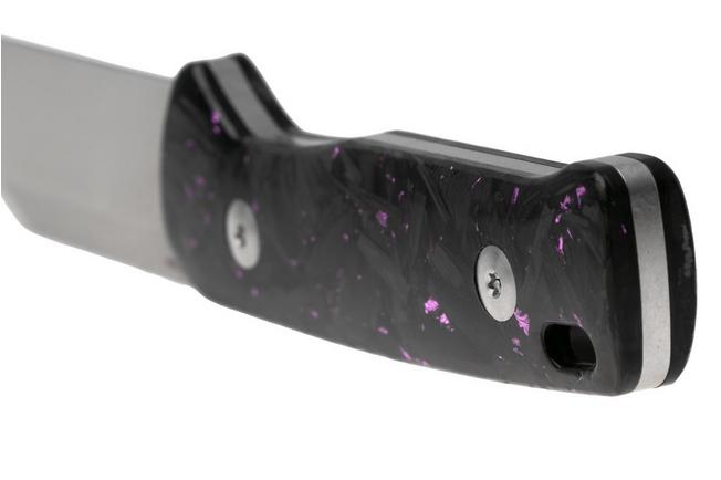 Afbeelding voor QSP Knife Baby Penguin QS130BP-E1 Stonewashed Satin 14C28N Purple Shredded Carbon Fiber, vaststaand mes