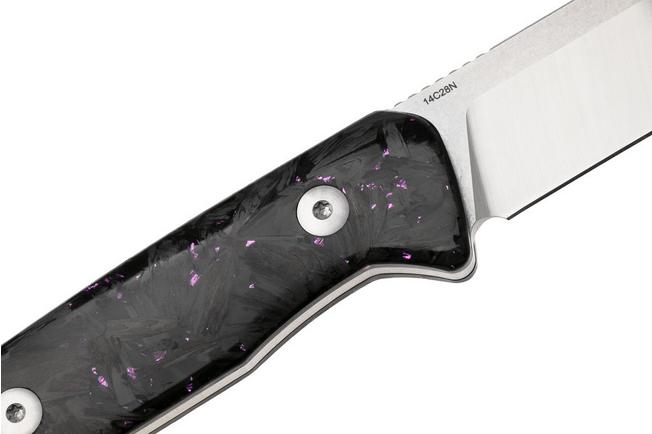 Afbeelding voor QSP Knife Baby Penguin QS130BP-E1 Stonewashed Satin 14C28N Purple Shredded Carbon Fiber, vaststaand mes