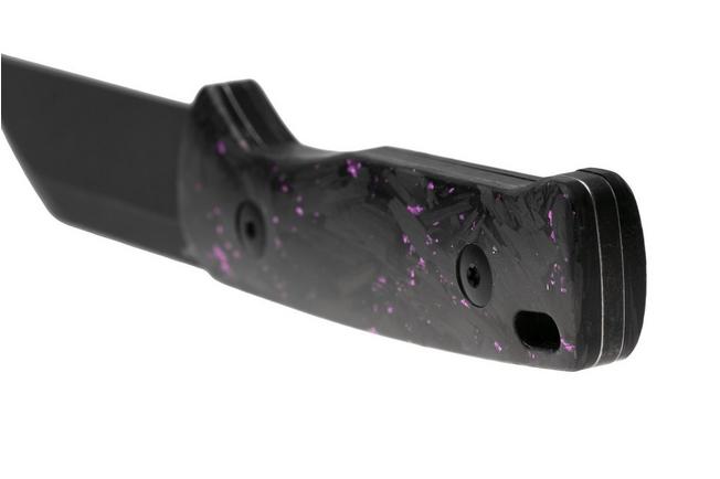 Afbeelding voor QSP Knife Baby Penguin QS130BP-E2 Blackwashed 14C28N Purple Shredded Carbon, vaststaand mes