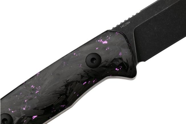 Afbeelding voor QSP Knife Baby Penguin QS130BP-E2 Blackwashed 14C28N Purple Shredded Carbon, vaststaand mes