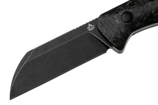 Afbeelding voor QSP Knife Baby Penguin QS130BP-F2 Blackwashed 14C28N Blue Glow In The Dark Carbon, vaststaand mes