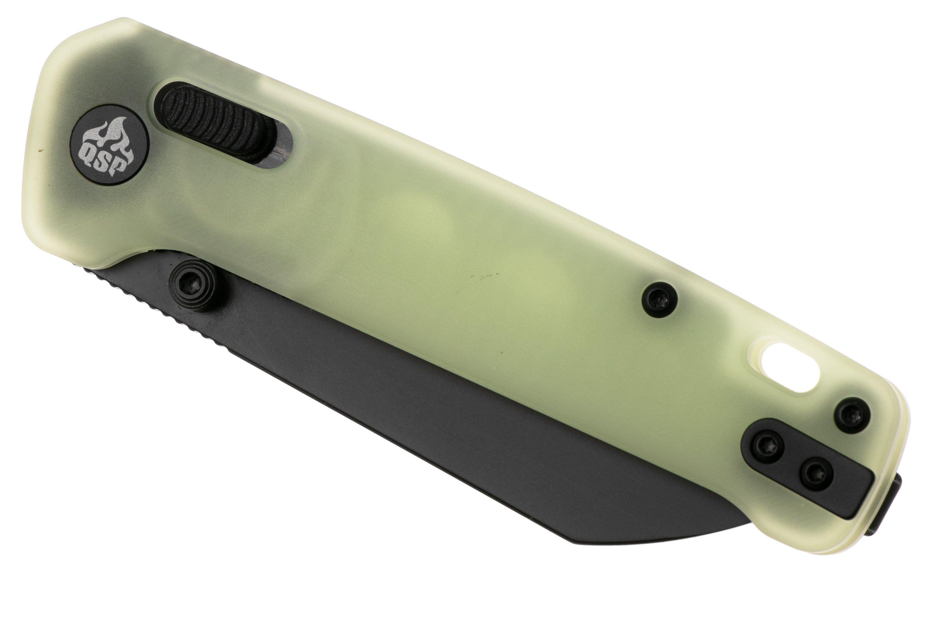QSP Knife Penguin Glyde QS130GL-H2 Blackwashed Satin 14C28N Glow In The ...