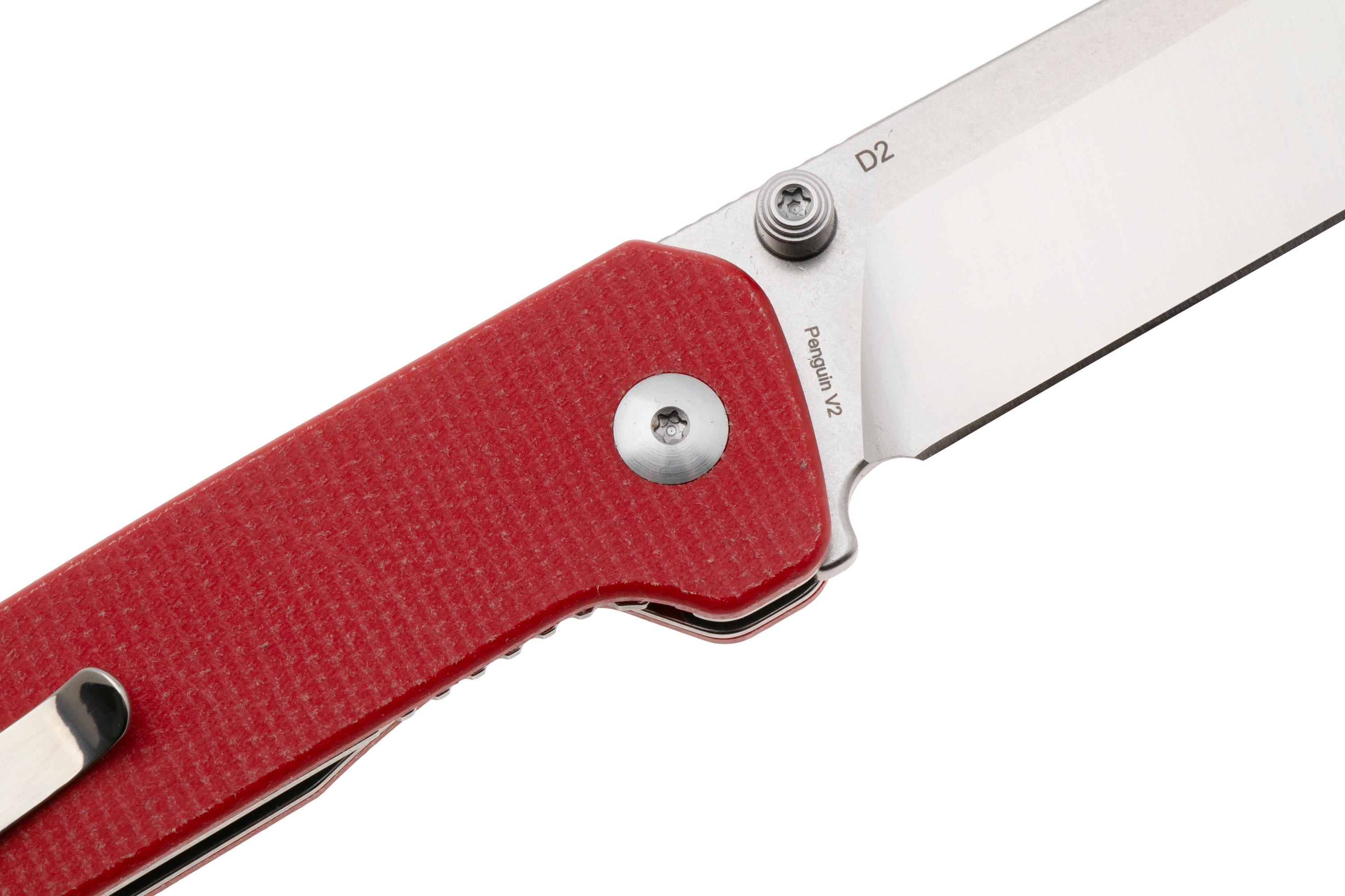 QSP Knife Penguin V2 QS130V2-D1 Two-Tone D2, Red Micarta, pocket