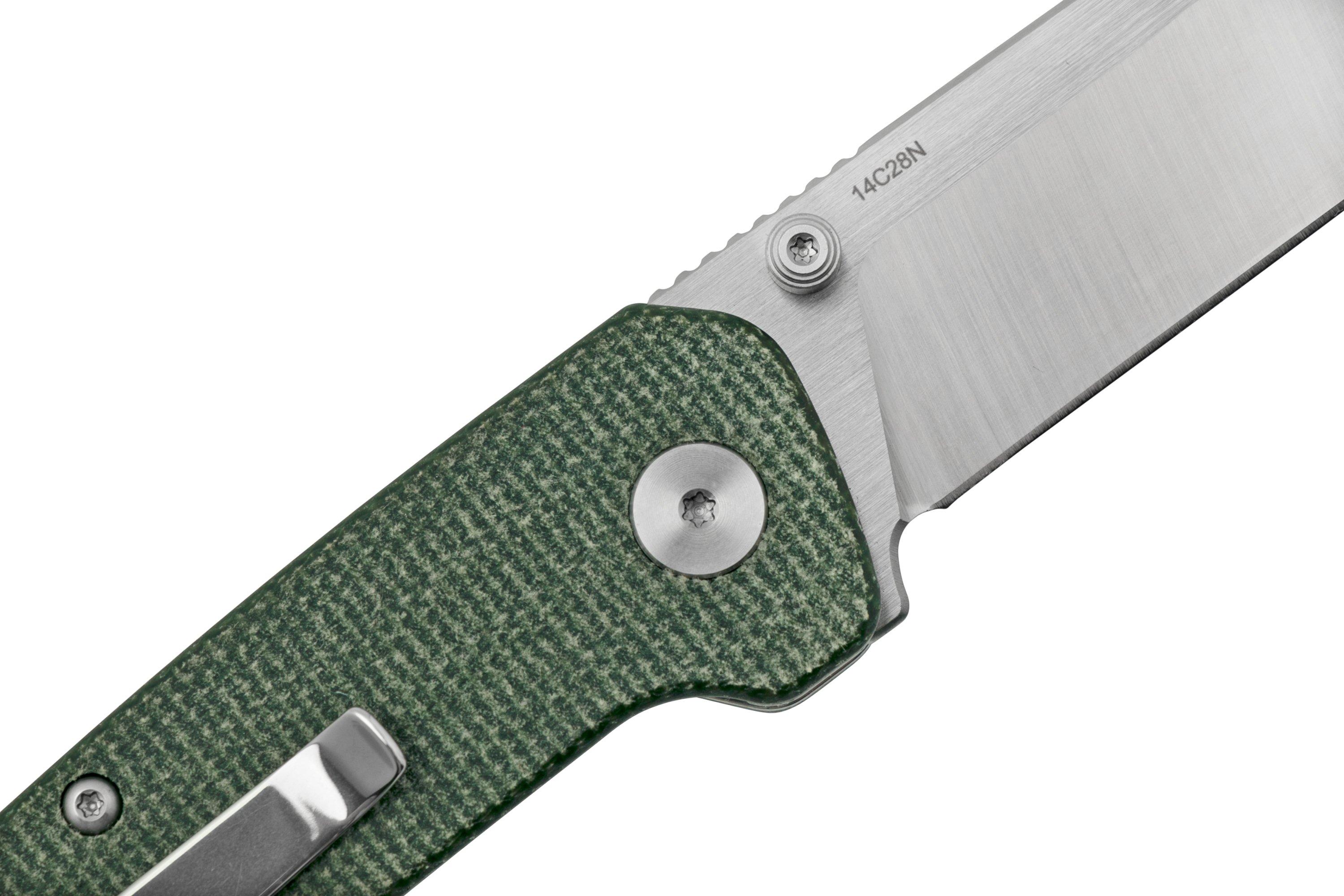QSP Knife Penguin Mini QS130XSC, Satin 14C28N, Green Micarta pocket
