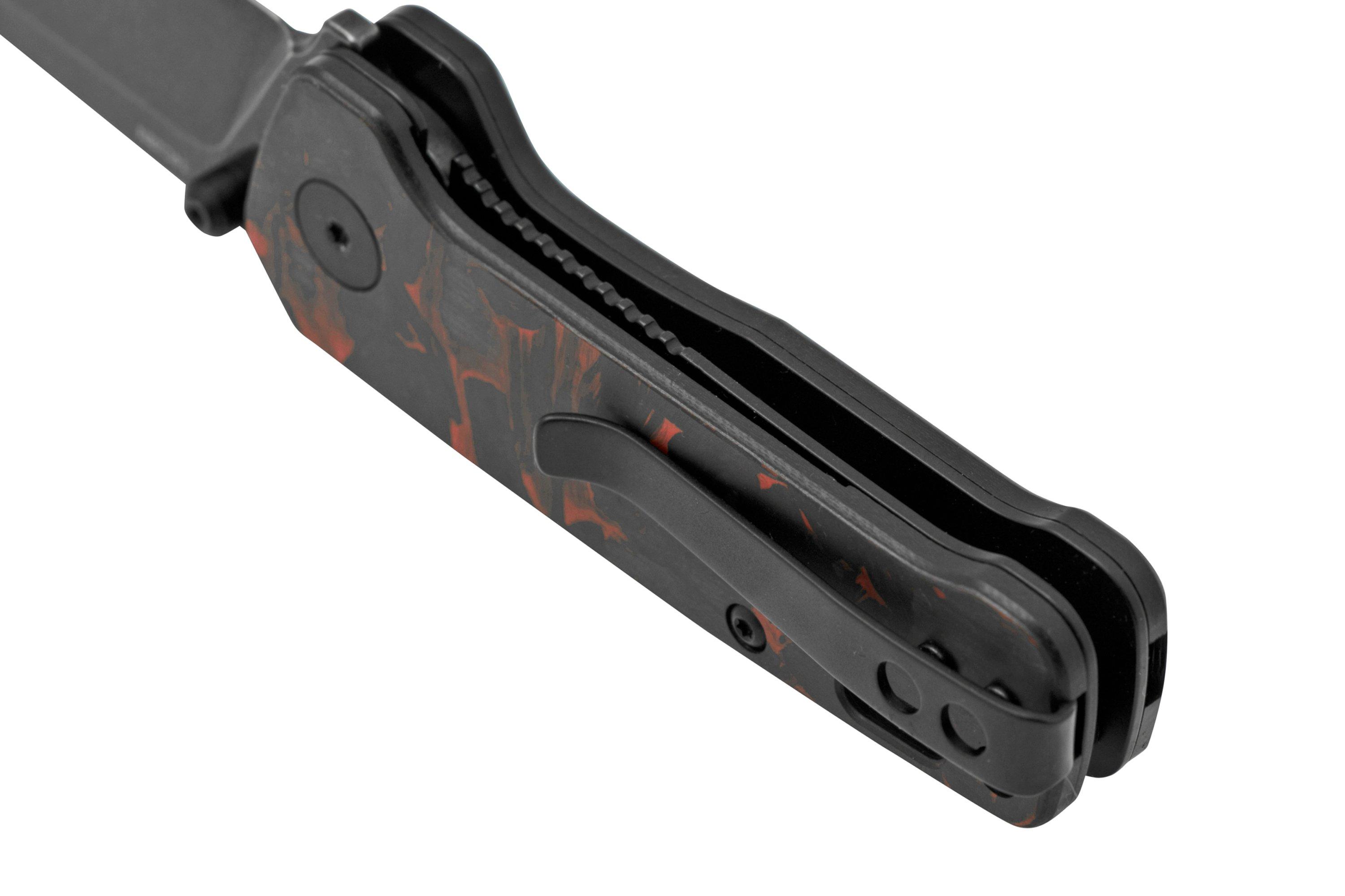 QSP Knife Penguin Mini QS130XS-E2, Blackwashed 14C28N, Red Shredded ...