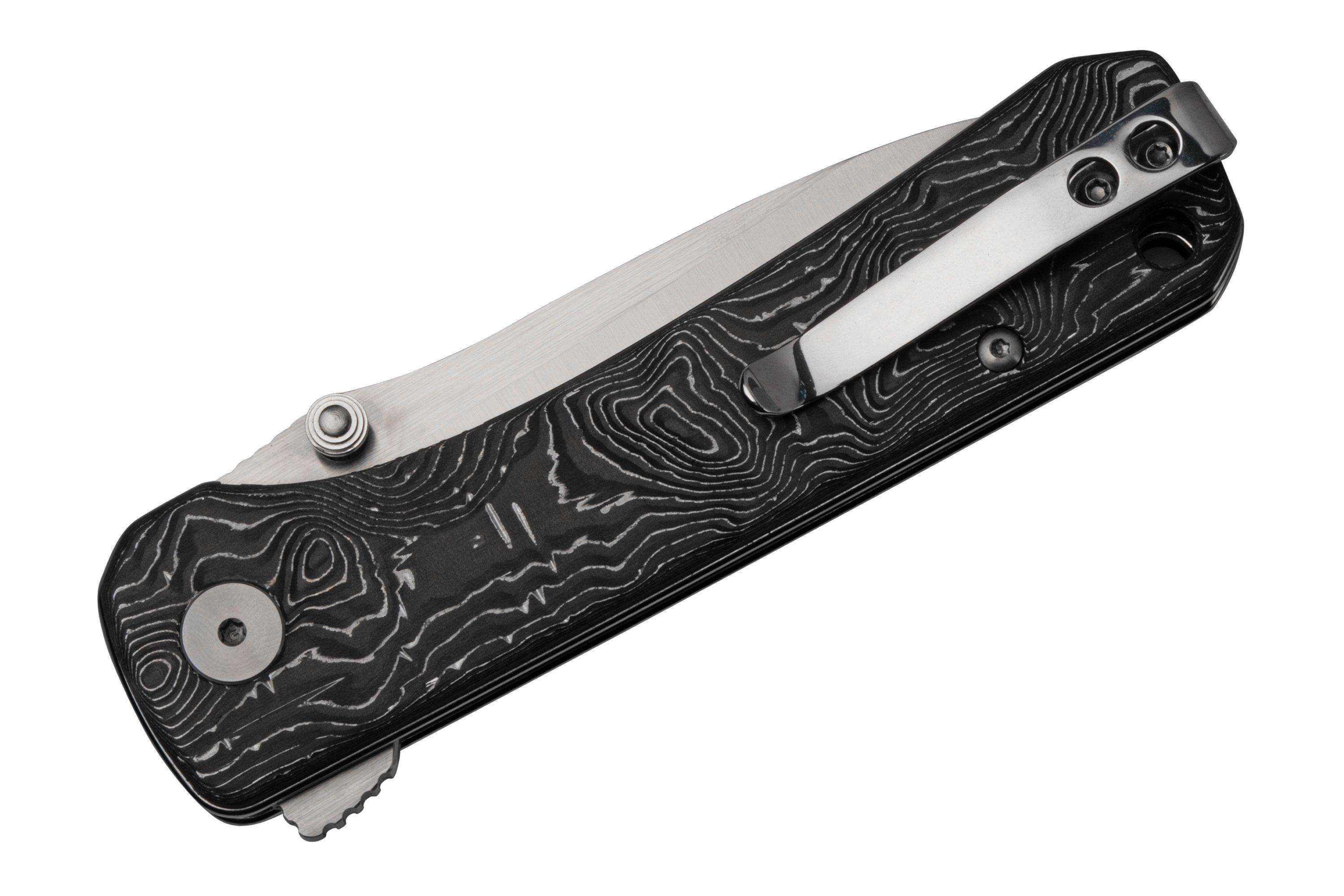 QSP Knife Hawk QS131R Damascus, Copper Foil Carbon fibre pocket knife