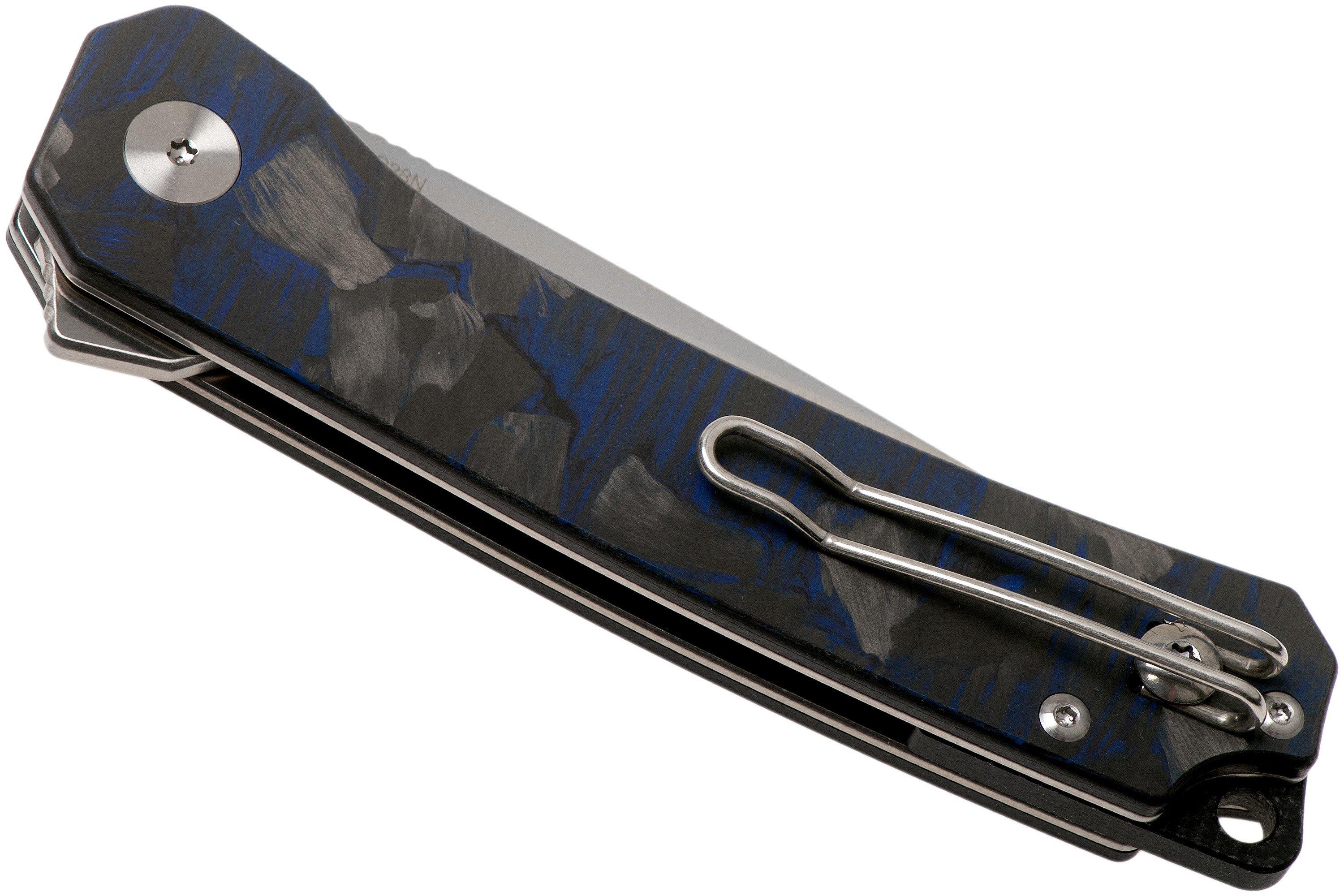 QSP Knife Osprey QS139G1 Blue Shredded Carbon fiber, Satin, pocket