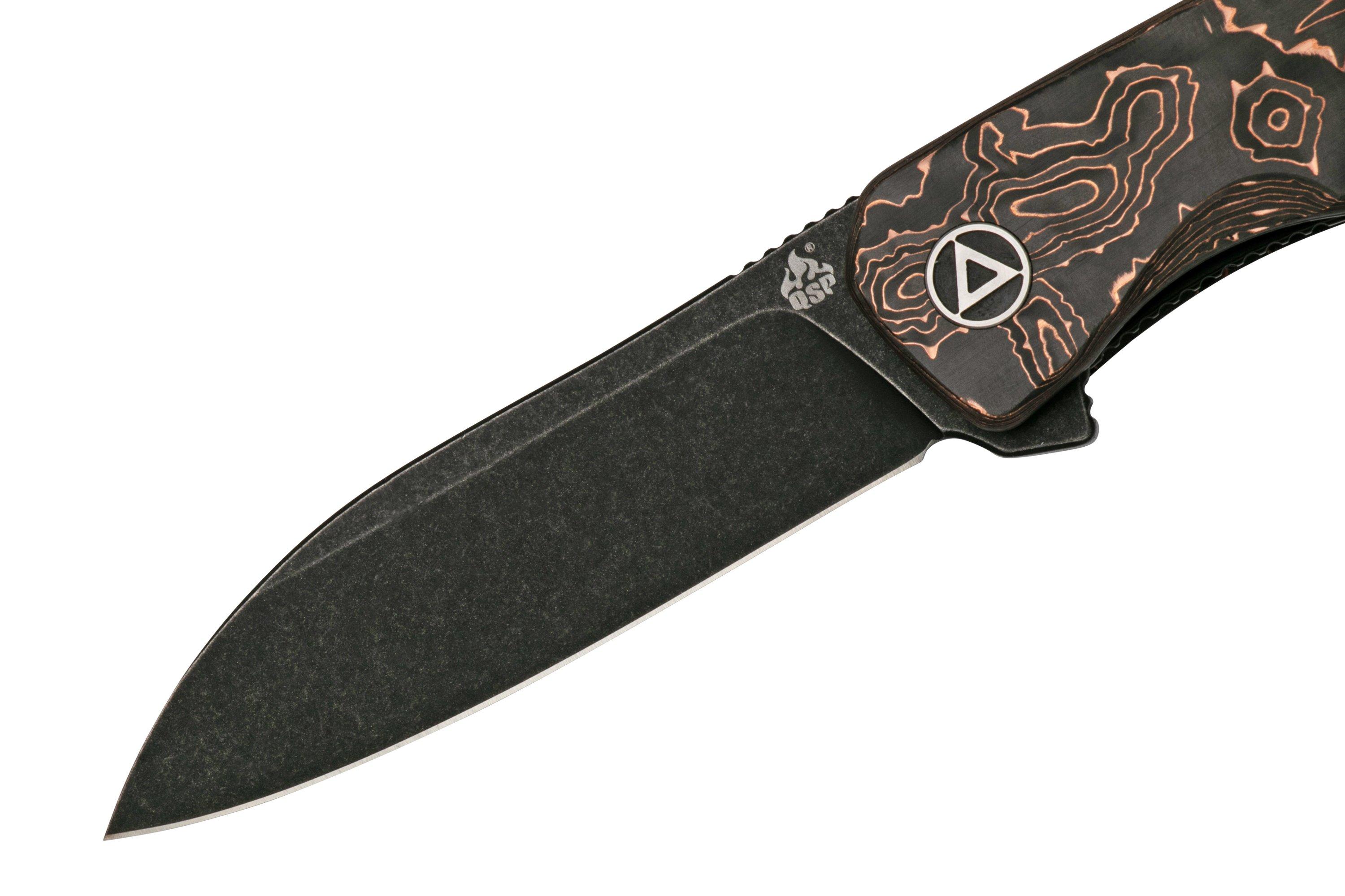 QSP Knife Otter QS140-B2 Blackwashed, Copper Foil Carbon fibre pocket ...