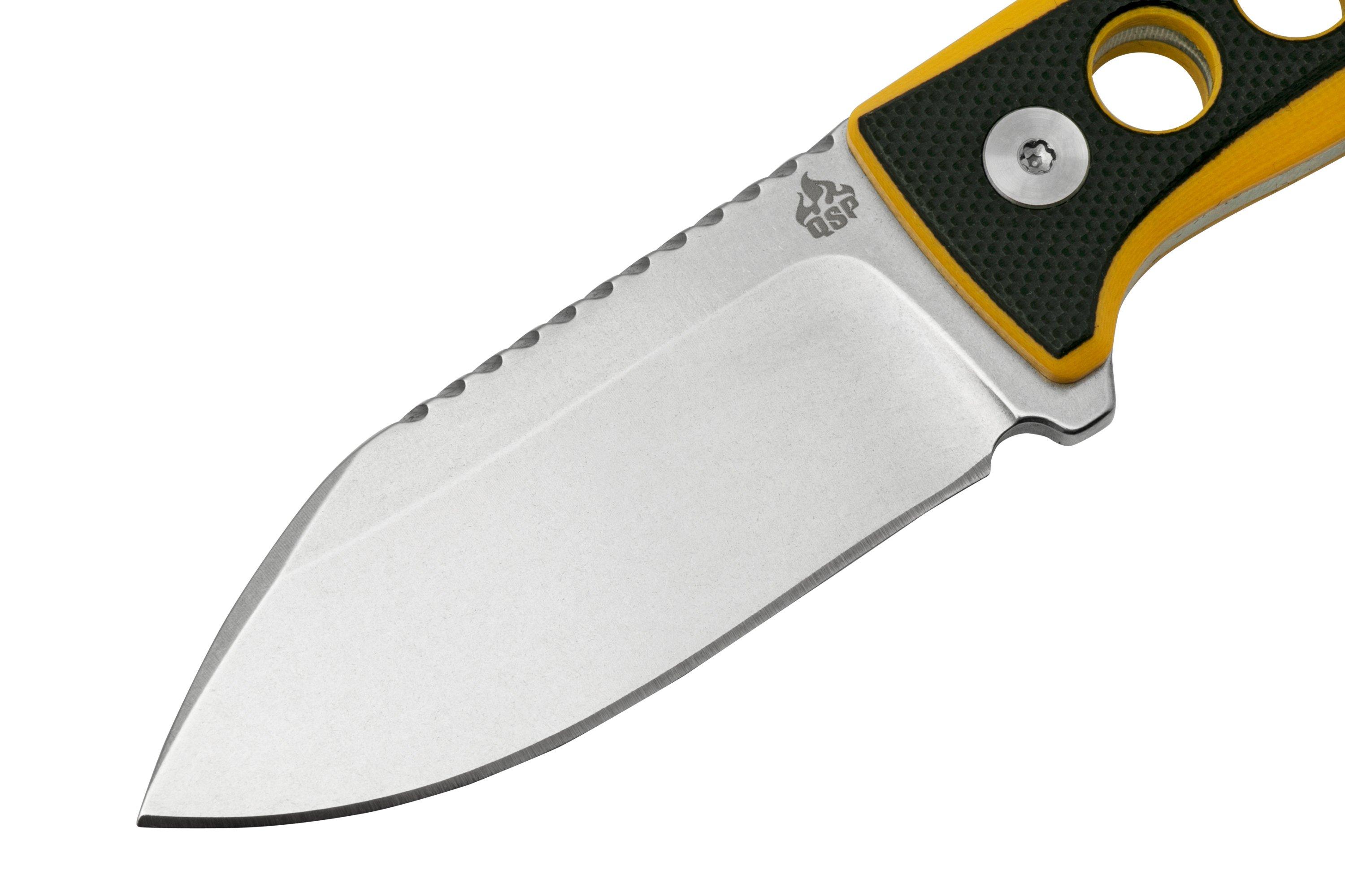 QSP Knife Canary QS141A1 Stonewashed, Black Yellow G10, neck knife