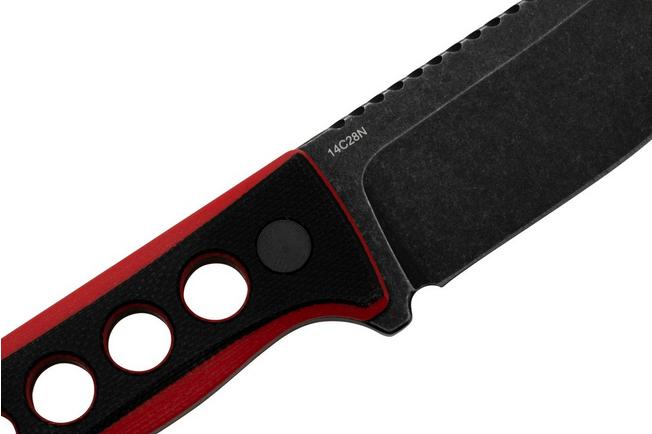 QSP Knife Canary QS141-B2 Blackwashed, Black Red G10, neck knife