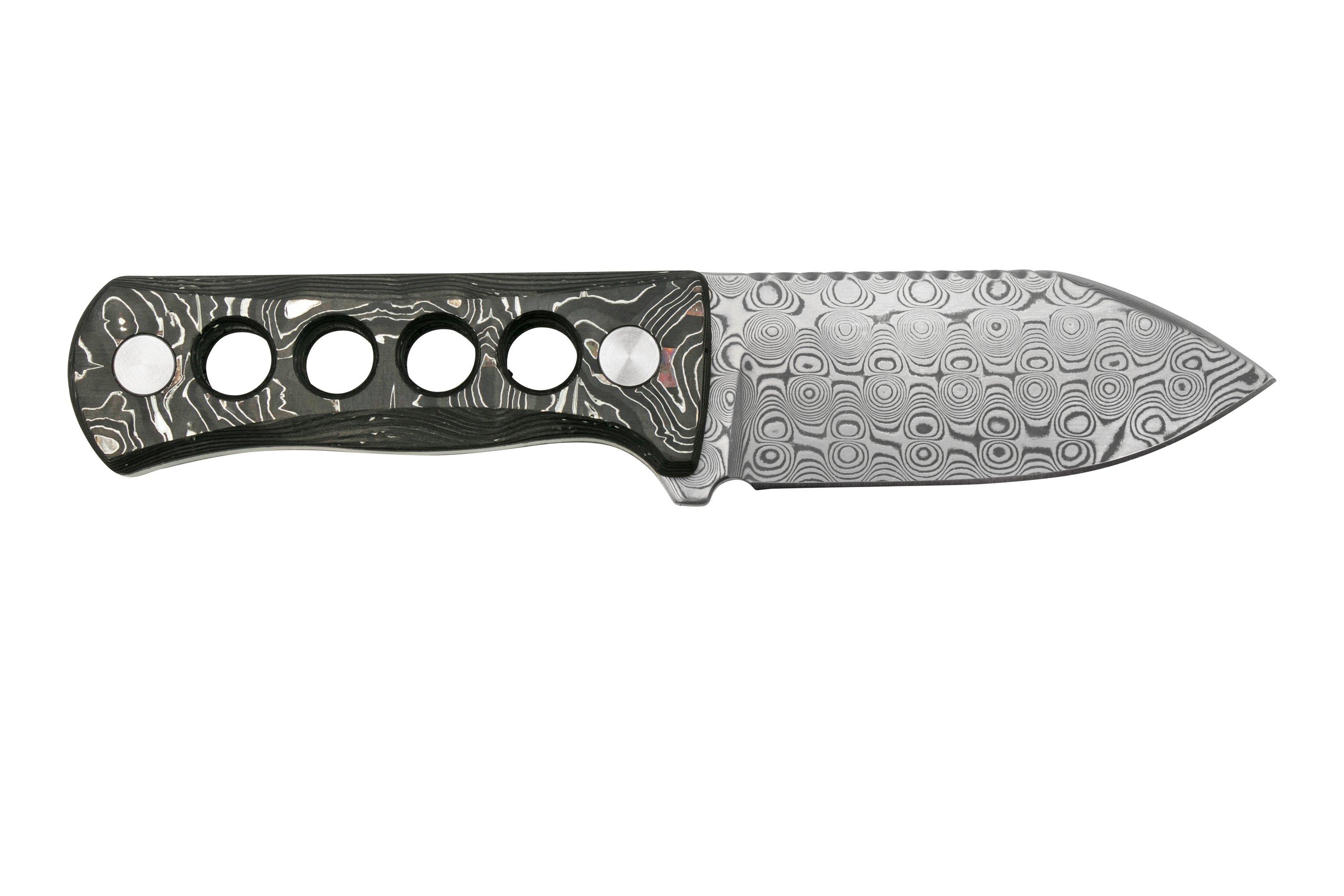 QSP Knife Canary QS141E Damascus, Aluminium Foil Carbon Fibre, neck knife Advantageously