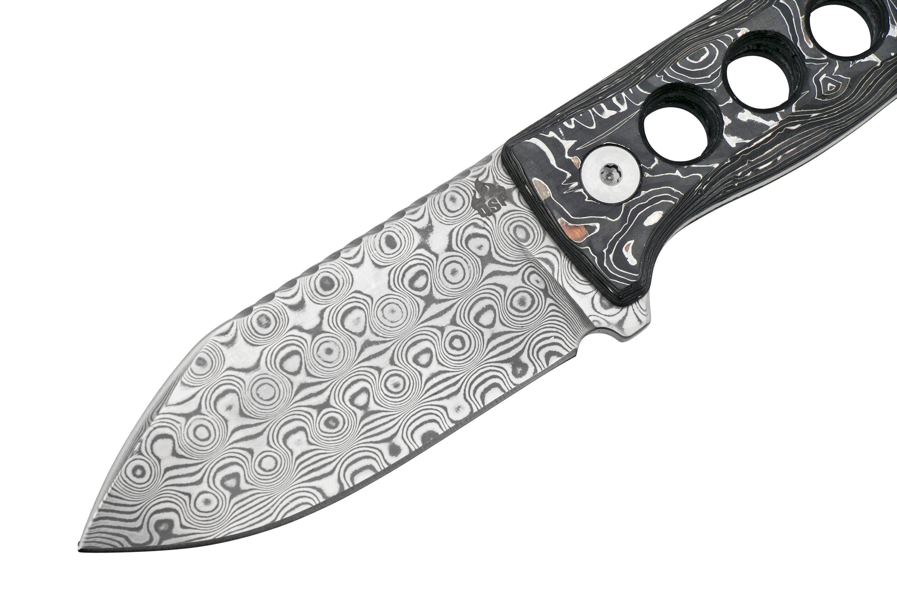 QSP Knife Canary QS141E Damascus, Aluminium Foil Carbon Fibre, neck