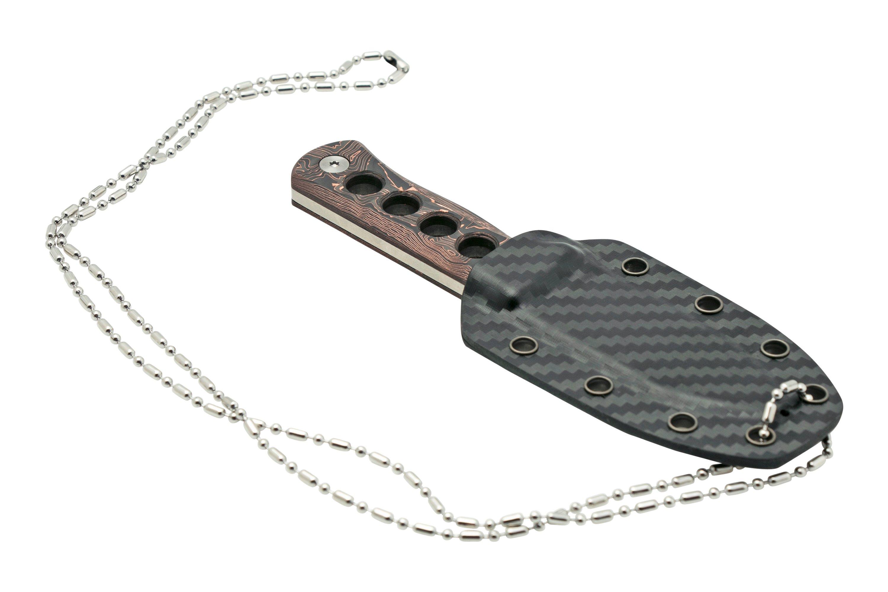 QSP Knife Canary QS141F Damascus, Copper Foil Carbon Fibre, neck knife