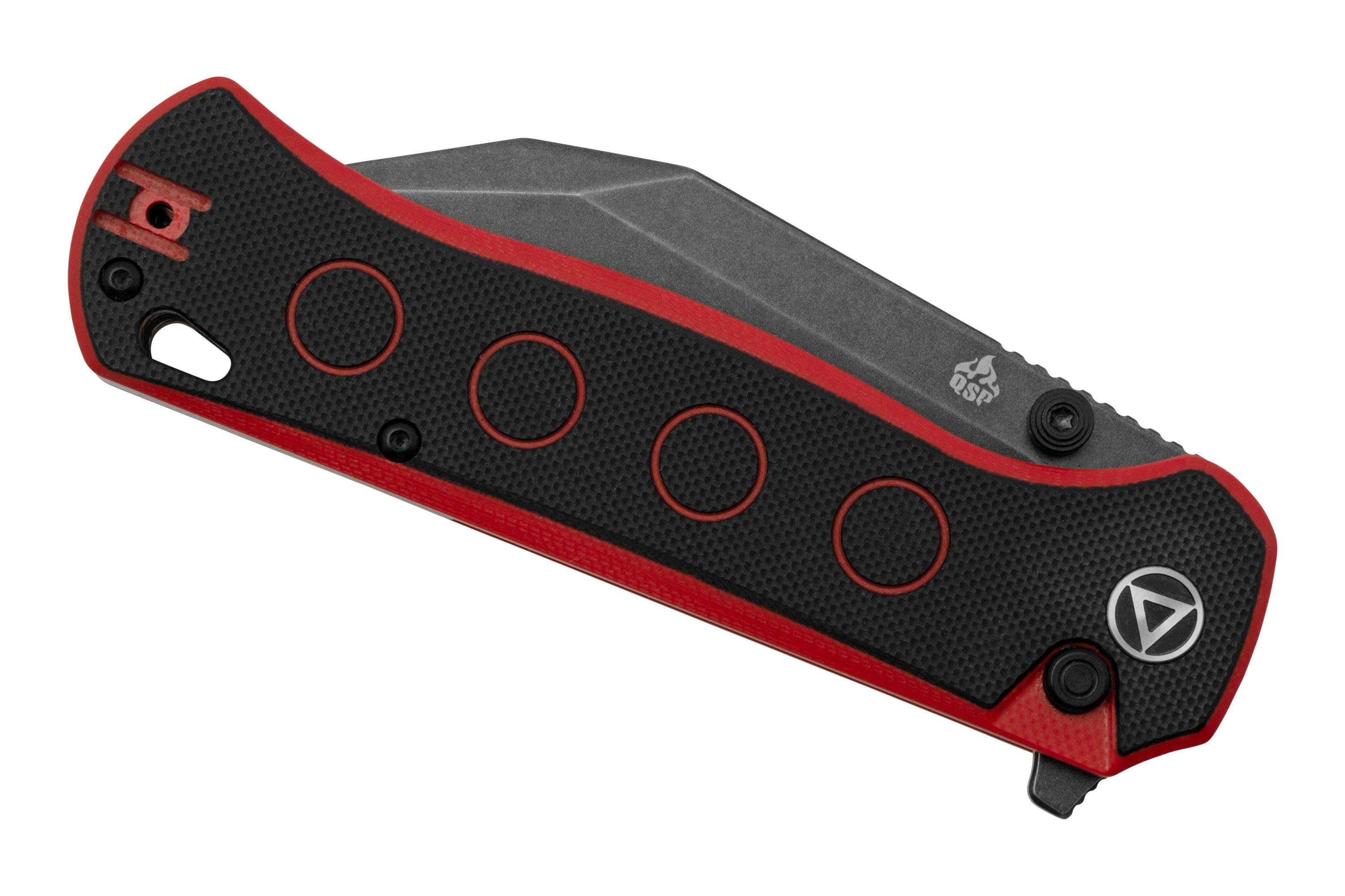 QSP Knife Swordfish QS149-A2 Red and Black G10, Black Stonewashed ...