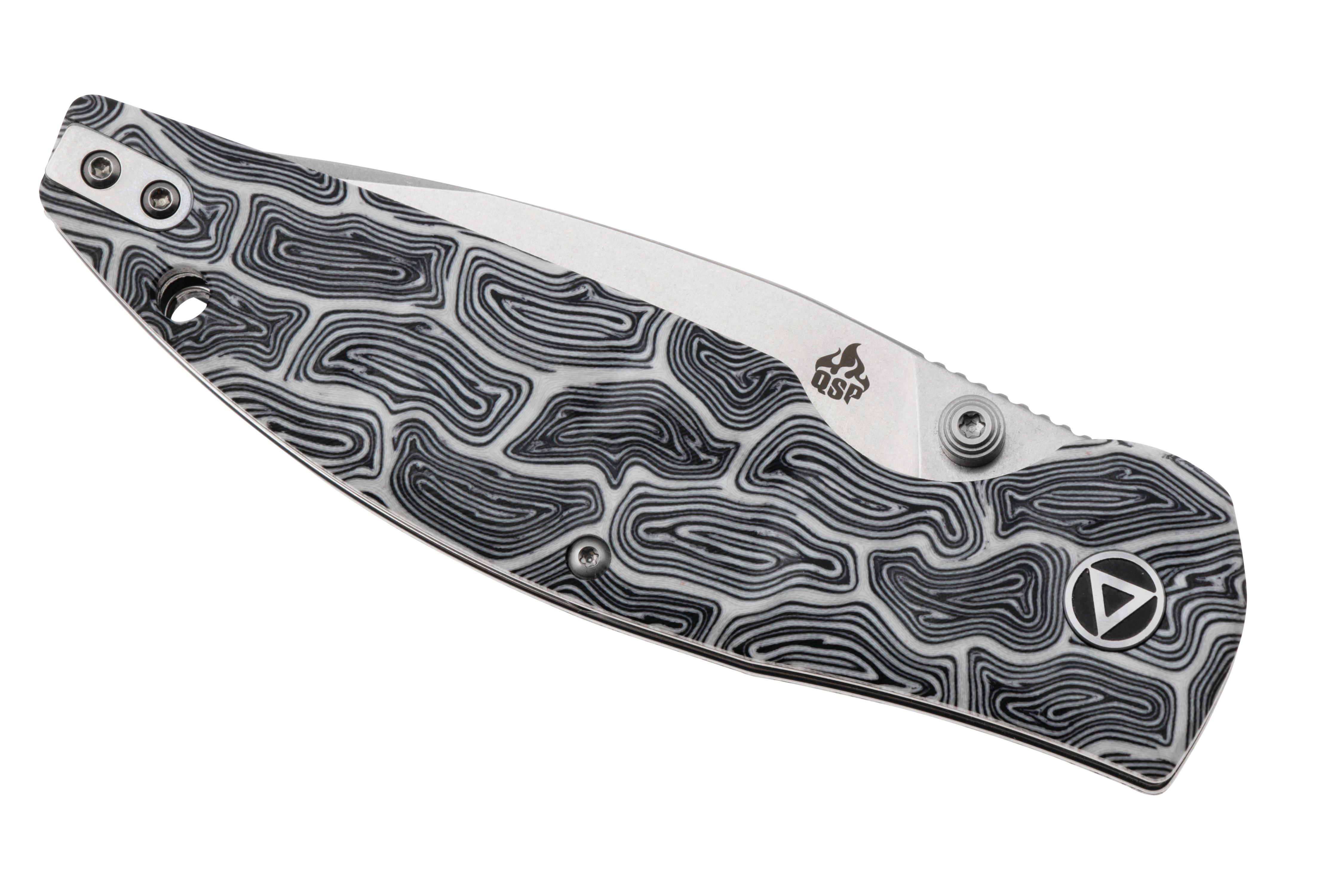 QSP Knife Turtle Punk QS158-B1 Stonewashed 14C28N Black White G10 ...
