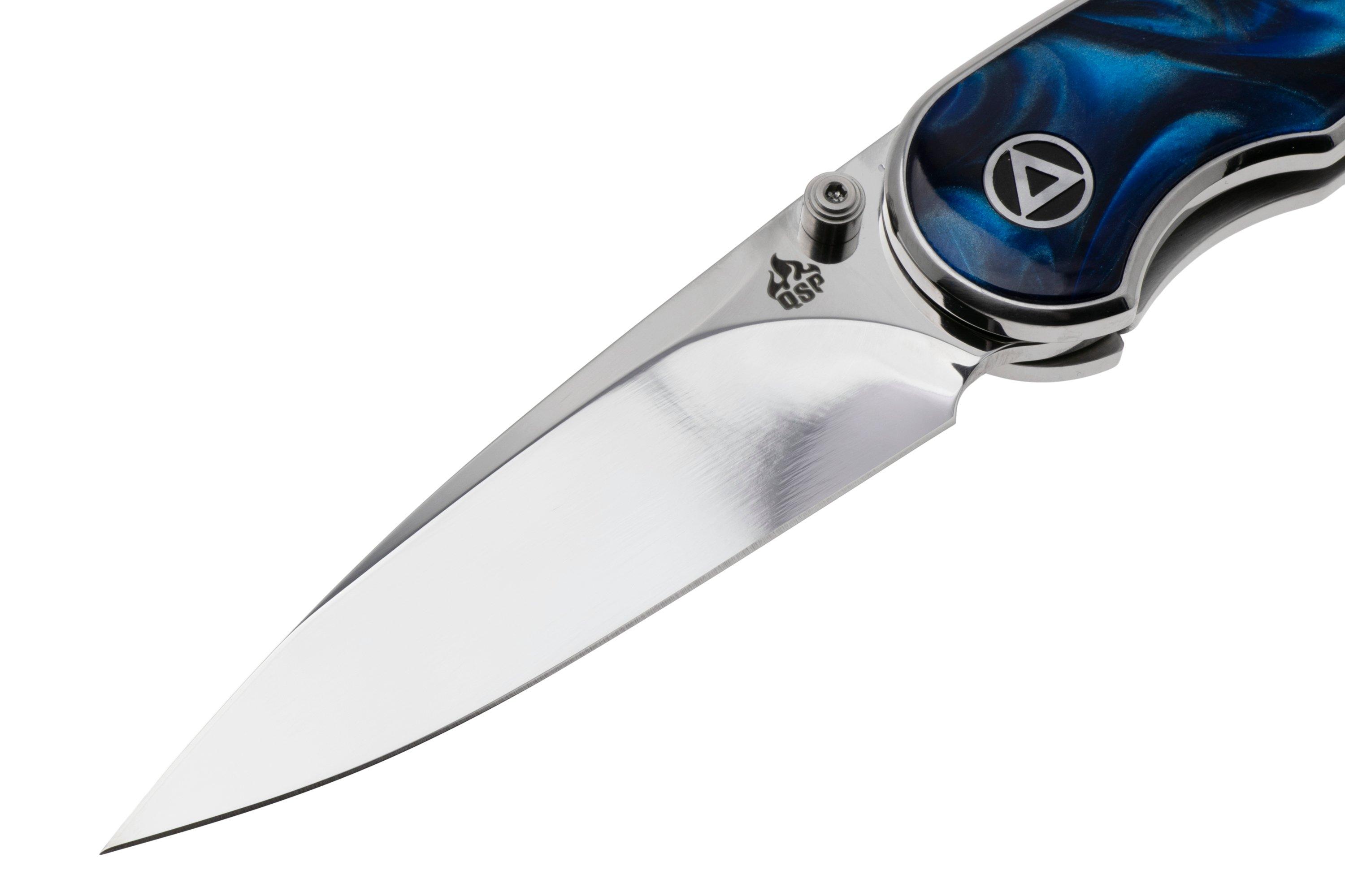 QSP Knife Dolphin QS161-E Polished 14C28N, Blue Resin, pocket knife ...