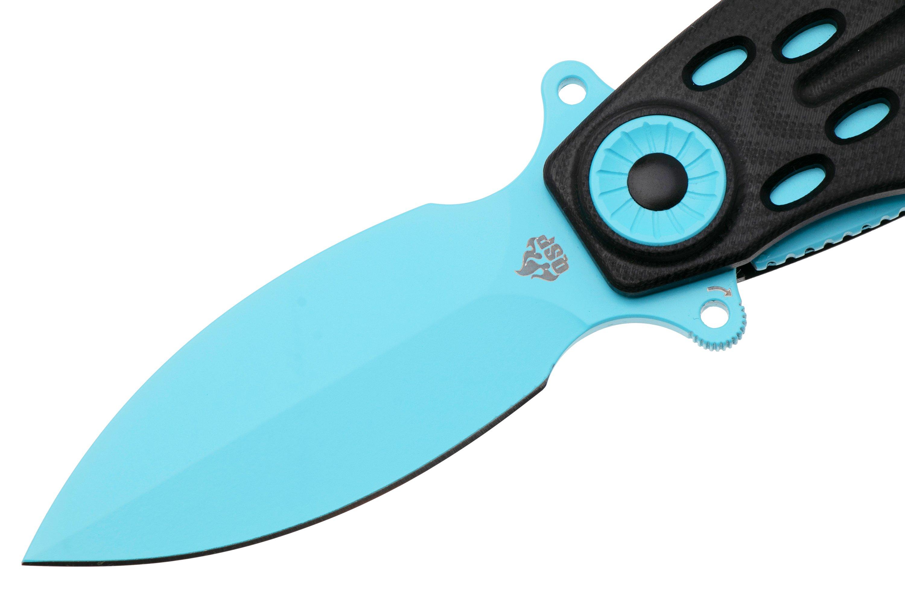 QSP Knife Beetle 162-E, Blue 14C28N, Black G10, couteau de poche ...