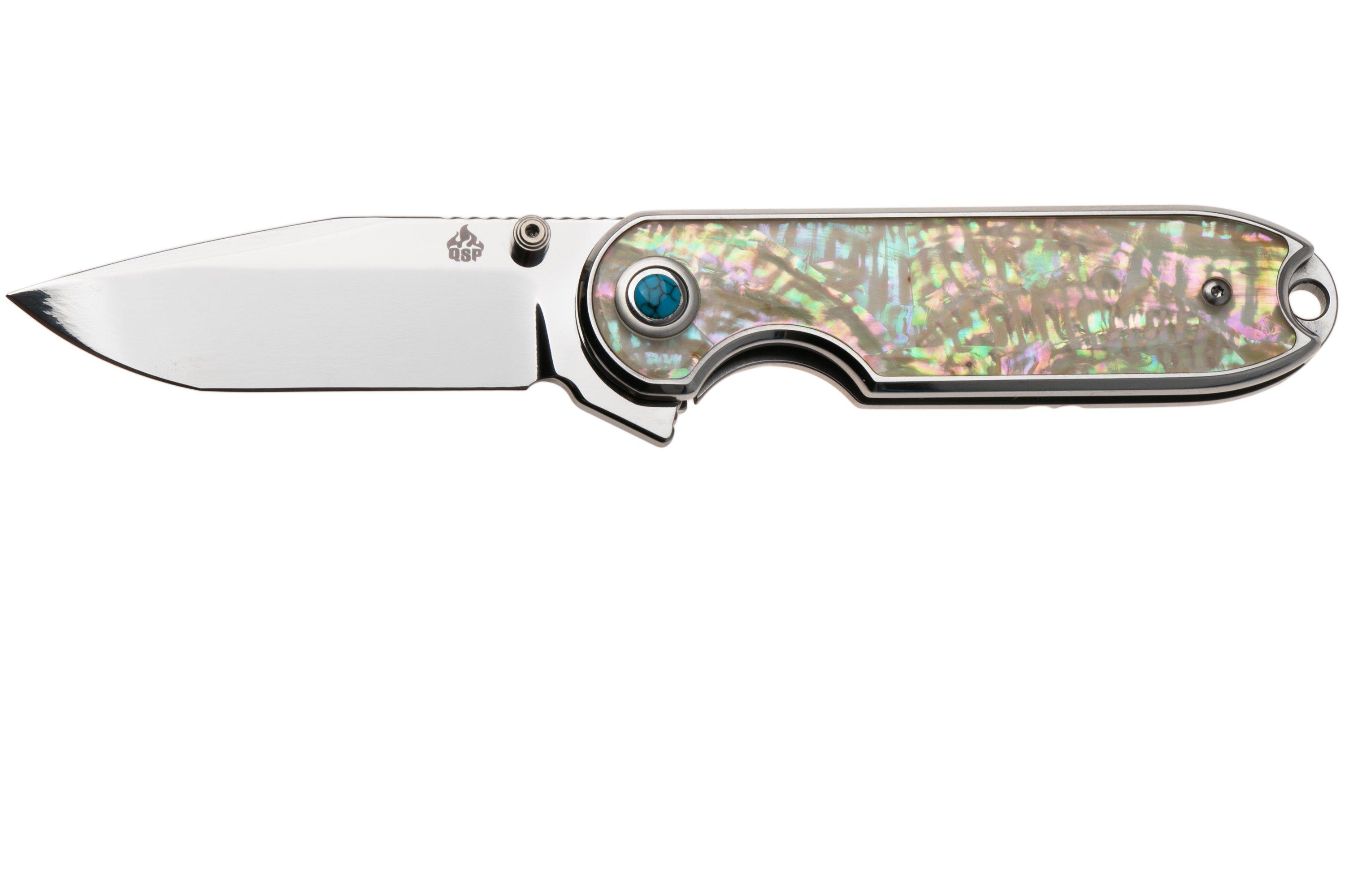 QSP Knife Nebula QS168-A Mirror Polish 14C28N Mother of Pearl