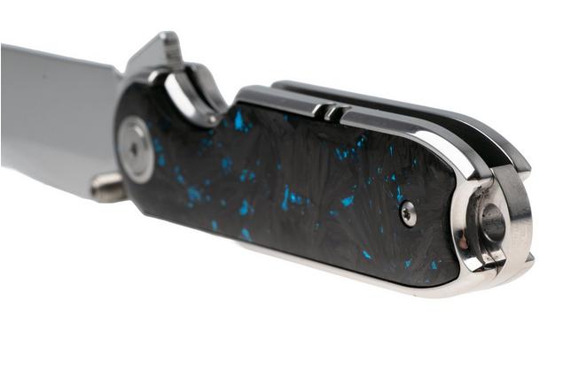 Afbeelding voor QSP Knife Nebula QS168-C Mirror Polish 14C28N Blue Shredded Carbon Fiber, zakmes