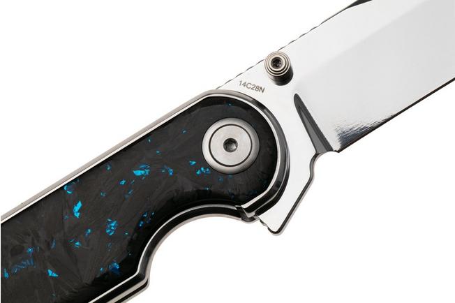 Afbeelding voor QSP Knife Nebula QS168-C Mirror Polish 14C28N Blue Shredded Carbon Fiber, zakmes