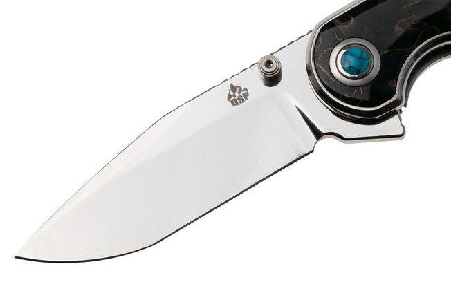 Afbeelding voor QSP Knife Nebula QS168-E Mirror Polish 14C28N Brass Copper Mesh Resin, zakmes